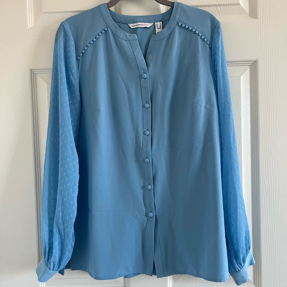 Isaac Mizrahi Stretch Crepe and Clipped Dot Mixed Blouse